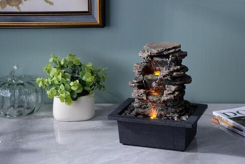 MAOCHI Tabletop Water Fountain, Home Décor Soothing Sound Machine with Automatic Pump, Deep Basin and Natural River Rocks. Indoor Zen Relaxation for Office, Living Room, or Bedroom Décor. in Saudi Arabia