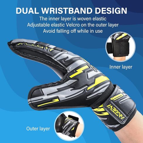 Soccer Goalie Gloves with fingersave and Double Wrist Protection.Goalkeeper Gloves Provide Extreme Strong Control and Grip.Soccer Gloves for Youth,Kids,Adult in Saudi Arabia