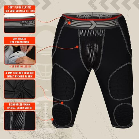 Exxact Sports Combat 7-Pad Adult Football Girdle for Men - Padded Compression Shorts, Mens Girdle Football with Cup Pocket in Saudi Arabia