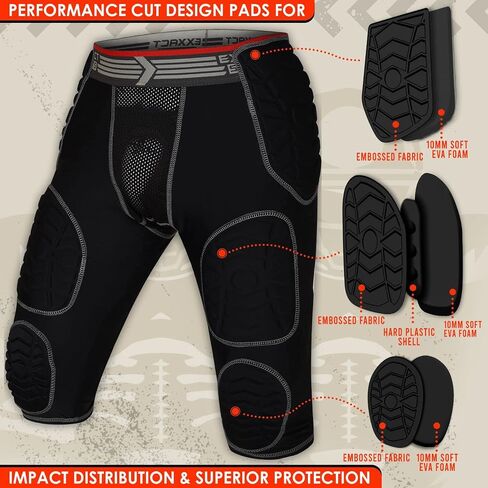 Exxact Sports Combat 7-Pad Adult Football Girdle for Men - Padded Compression Shorts, Mens Girdle Football with Cup Pocket in Saudi Arabia