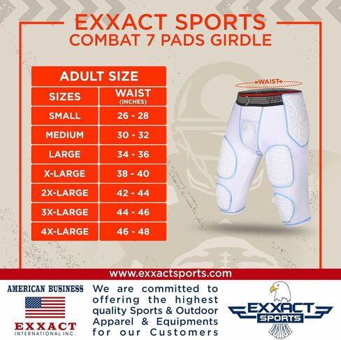Exxact Sports Combat 7-Pad Adult Football Girdle for Men - Padded Compression Shorts, Mens Girdle Football with Cup Pocket in Saudi Arabia