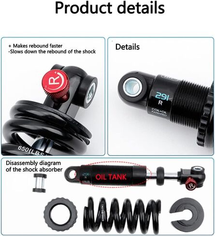 ROADNADO MTB Rear Suspension Shock Absorber Adjustable Damping Hydraulic Rebound/Lock Out Oil+Coil Spring Rear Shock for Downhill MTB Bike/E-Bike 150mm X 650lbs in Saudi Arabia
