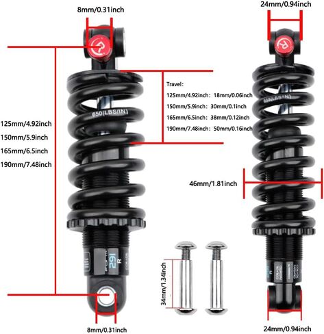 ROADNADO MTB Rear Suspension Shock Absorber Adjustable Damping Hydraulic Rebound/Lock Out Oil+Coil Spring Rear Shock for Downhill MTB Bike/E-Bike 150mm X 650lbs in Saudi Arabia
