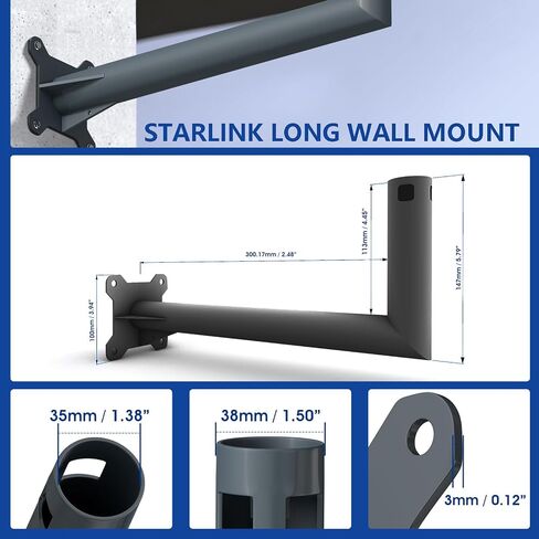 Starlink Long Wall Mount Starlink Roof Mount Starlink طقم التثبيت Starlink Internet Kit القمر الصناعي Starlink Pole Mount متوافق مع طبق Starlink V2 المستطيل (تركيب سريع) in Saudi Arabia