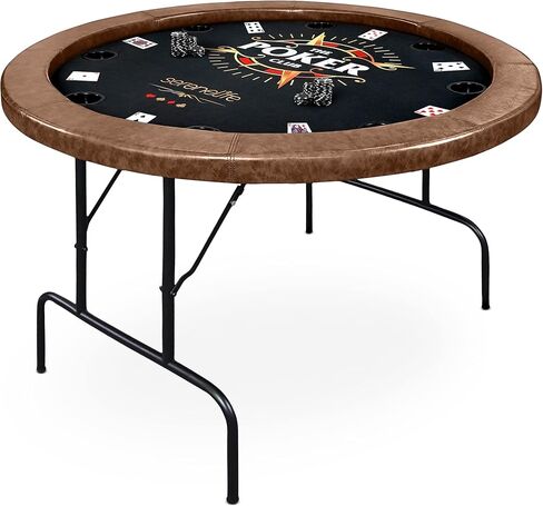 SereneLife 8- Player Round Foldable Poker Table, Casino Leisure Texas Holdem Table, w/ water Resistant Cushioned Rail, 8 Cup Holders, Brown Felt Surface, Black Jack Board & Family Games (Black) in Saudi Arabia