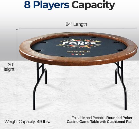 SereneLife 8- Player Round Foldable Poker Table, Casino Leisure Texas Holdem Table, w/ water Resistant Cushioned Rail, 8 Cup Holders, Brown Felt Surface, Black Jack Board & Family Games (Black) in Saudi Arabia