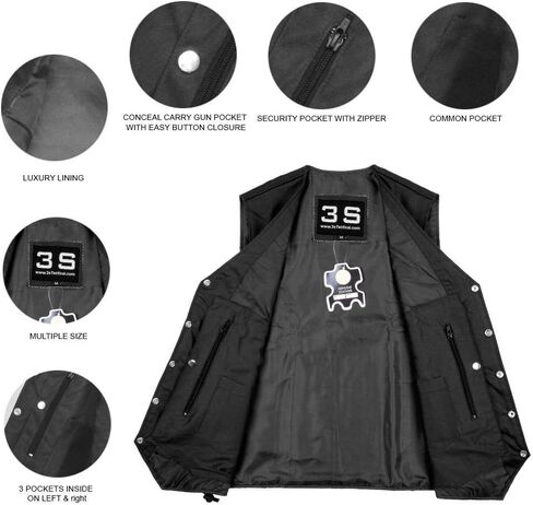 3S دراجة نارية السائق MC إخفاء تحمل سترة جلدية السائقون دراجة نارية نادي بندقية جيب CCW سترة سوداء الرجال in Kuwait