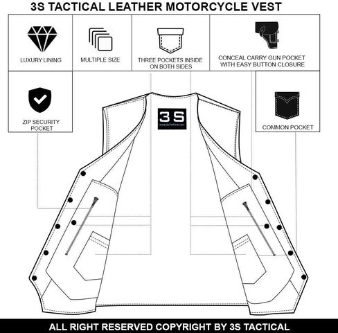 3S دراجة نارية السائق MC إخفاء تحمل سترة جلدية السائقون دراجة نارية نادي بندقية جيب CCW سترة سوداء الرجال in Kuwait