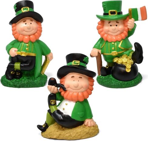Gift Boutique St Patrick's Day Leprechaun تماثيل ديكور الطاولة مجموعة من 3 راتينج Saint Patrick Leprechauns يجلسون على الرفوف يجلسون على الطاولة الأيرلندية باتي قطعة مركزية للمكتب واللوازم المنزلية in Saudi Arabia