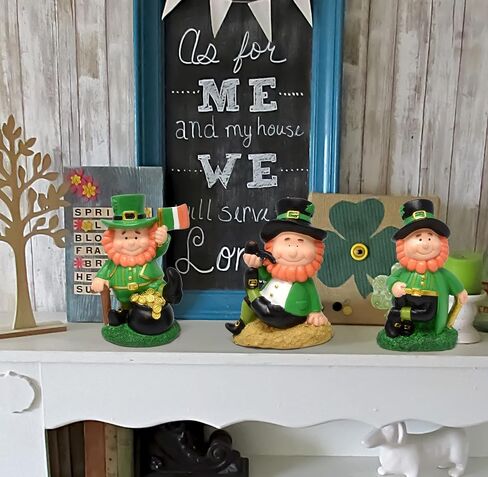 Gift Boutique St Patrick's Day Leprechaun تماثيل ديكور الطاولة مجموعة من 3 راتينج Saint Patrick Leprechauns يجلسون على الرفوف يجلسون على الطاولة الأيرلندية باتي قطعة مركزية للمكتب واللوازم المنزلية in Saudi Arabia