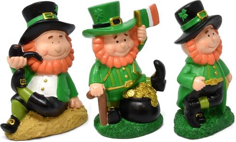 Gift Boutique St Patrick's Day Leprechaun تماثيل ديكور الطاولة مجموعة من 3 راتينج Saint Patrick Leprechauns يجلسون على الرفوف يجلسون على الطاولة الأيرلندية باتي قطعة مركزية للمكتب واللوازم المنزلية in Saudi Arabia