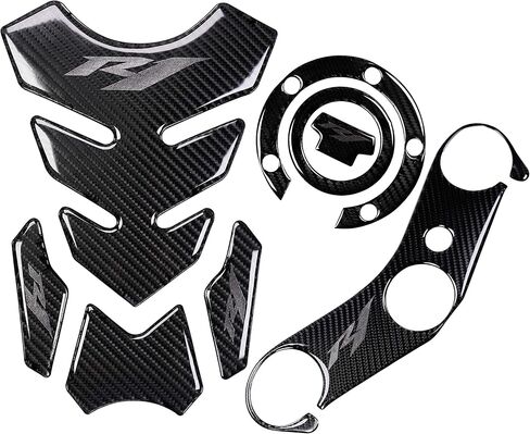 REVSOSTAR 5D Real Carbon, Motorcycle Gas Tank Protector, Grey Tank Pad Sticker, Tank Cap, Fuel Cap Decal, Triple Tree Front End Upper for R1, 3 Pcs Per Set in Saudi Arabia