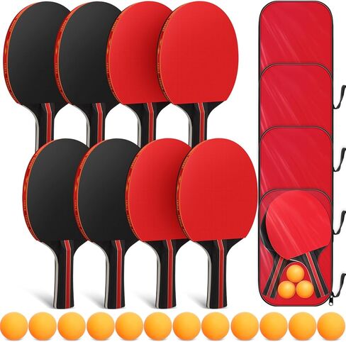 8 Pieces Table Tennis Rackets Bulks Table Tennis Paddle Set Portable Table Tennis Accessories for Indoor Outdoor Games, Kids Adult Sport, with 12 Table Tennis Balls and 4 Storage Bags in Saudi Arabia