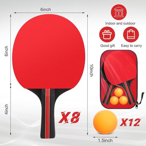 8 Pieces Table Tennis Rackets Bulks Table Tennis Paddle Set Portable Table Tennis Accessories for Indoor Outdoor Games, Kids Adult Sport, with 12 Table Tennis Balls and 4 Storage Bags in Saudi Arabia