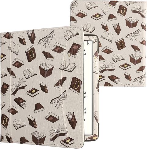 حافظة kwmobile متوافقة مع Onyx Boox Leaf 2 - غطاء جلد PU مع إغلاق مغناطيسي، حزام، جيب أمامي - فتاة وكتب أسود/بيج in Kuwait
