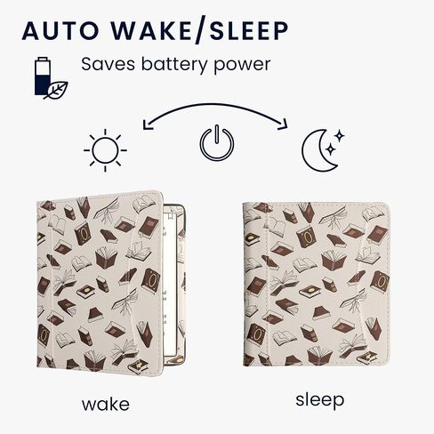 حافظة kwmobile متوافقة مع Onyx Boox Leaf 2 - غطاء جلد PU مع إغلاق مغناطيسي، حزام، جيب أمامي - فتاة وكتب أسود/بيج in Kuwait