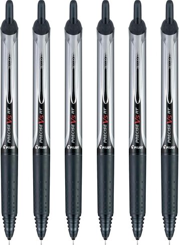Pilot, Precise V5 RT Refillable & Retractable Rolling Ball Pens, Extra Fine Point 0.5 mm, Black, Pack of 6 in Saudi Arabia