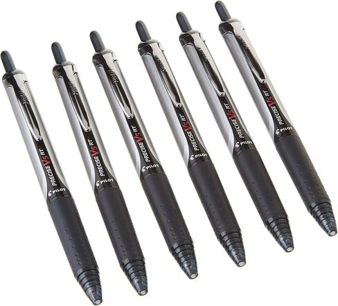 Pilot, Precise V5 RT Refillable & Retractable Rolling Ball Pens, Extra Fine Point 0.5 mm, Black, Pack of 6 in Saudi Arabia
