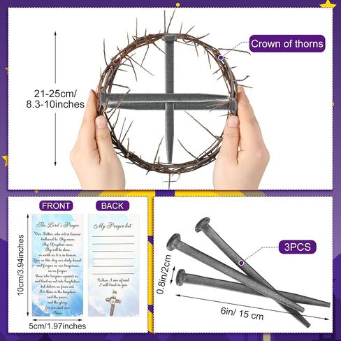 Sosation 5 Pcs Crown of Thorns Set Include 1 Pc Christian Easter 8 in Crown of Thorn and 3 Pcs Crucifixion Nails with Prayer Request Card for Easter Wreath Jesus Christ Decor in Saudi Arabia