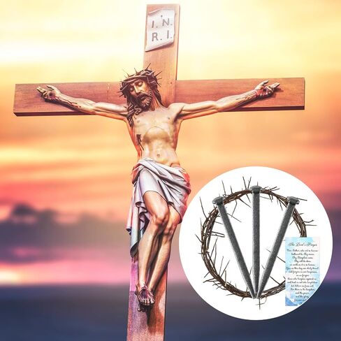 Sosation 5 Pcs Crown of Thorns Set Include 1 Pc Christian Easter 8 in Crown of Thorn and 3 Pcs Crucifixion Nails with Prayer Request Card for Easter Wreath Jesus Christ Decor in Saudi Arabia