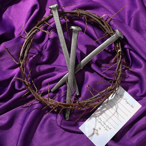Sosation 5 Pcs Crown of Thorns Set Include 1 Pc Christian Easter 8 in Crown of Thorn and 3 Pcs Crucifixion Nails with Prayer Request Card for Easter Wreath Jesus Christ Decor in Saudi Arabia