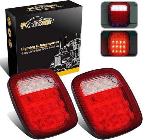 Partsam 2x Universal 16 LED Stop Tail Turn Signal Backup Reverse Brake Clearance Marker Lights Lamps Red/White Replacement for Jeep YJ JK CJ Truck Trailer Waterproof 12V in Saudi Arabia