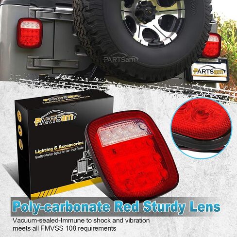 Partsam 2x Universal 16 LED Stop Tail Turn Signal Backup Reverse Brake Clearance Marker Lights Lamps Red/White Replacement for Jeep YJ JK CJ Truck Trailer Waterproof 12V in Saudi Arabia