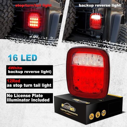 Partsam 2x Universal 16 LED Stop Tail Turn Signal Backup Reverse Brake Clearance Marker Lights Lamps Red/White Replacement for Jeep YJ JK CJ Truck Trailer Waterproof 12V in Saudi Arabia