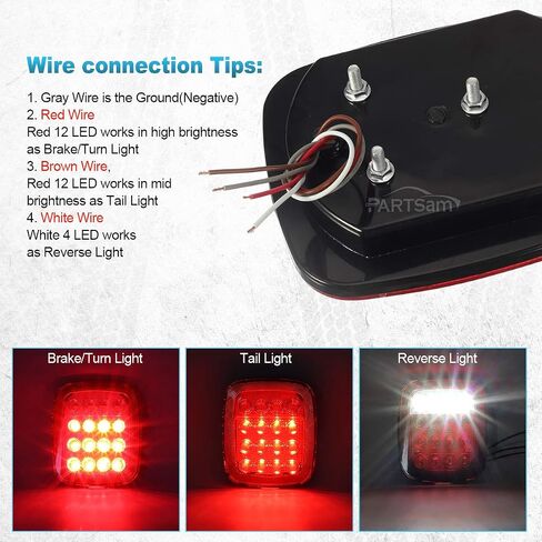 Partsam 2x Universal 16 LED Stop Tail Turn Signal Backup Reverse Brake Clearance Marker Lights Lamps Red/White Replacement for Jeep YJ JK CJ Truck Trailer Waterproof 12V in Saudi Arabia