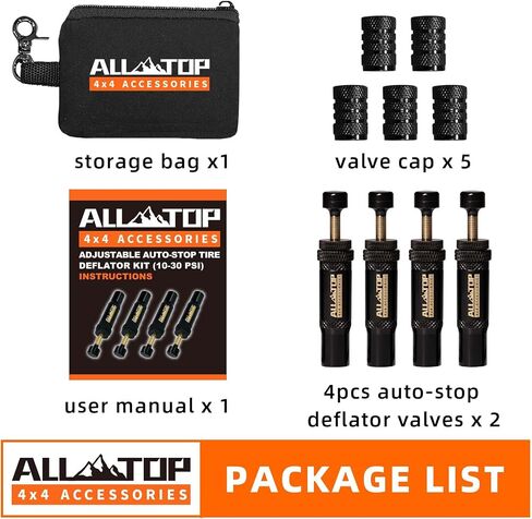 ALL-TOP Adjustable Auto-Stop Tire Deflator Valve Kit (10-30 PSI) 4 PCS Screw-on Tyre Air Down Tool for Offroad 4x4 in Saudi Arabia