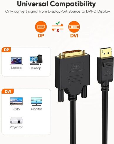 CableCreation DisplayPort إلى كابل DVI 6FT، كابل DVI إلى DP، DVI إلى محول DisplayPort ذكر إلى ذكر، 1080P 60 هرتز Full HD مطلي بالذهب DVI إلى كابل DisplayPort 6 أقدام in Saudi Arabia