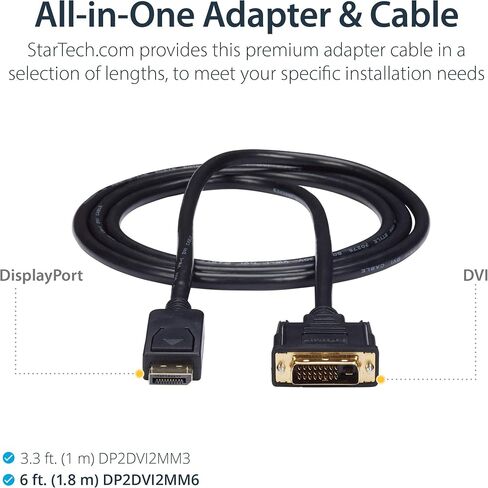 StarTech.com 6ft (1.8m) كابل DisplayPort إلى DVI - فيديو 1080p - كابل محول DisplayPort إلى DVI - وصلة واحدة لتحويل DP إلى DVI-D - كابل شاشة DP إلى DVI - موصل DP مغلق (DP2DVI2MM6) in Saudi Arabia