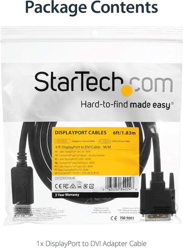 StarTech.com 6ft (1.8m) كابل DisplayPort إلى DVI - فيديو 1080p - كابل محول DisplayPort إلى DVI - وصلة واحدة لتحويل DP إلى DVI-D - كابل شاشة DP إلى DVI - موصل DP مغلق (DP2DVI2MM6) in Saudi Arabia