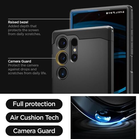 Spigen Tough Armor مصمم لهاتف Galaxy S24 Ultra [حماية من الدرجة العسكرية] [مسند] (2024) - أسود in Saudi Arabia
