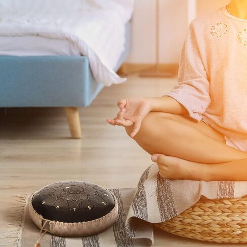 مجموعة طبلة اللسان الفولاذية C الرئيسية بنمط اللوتس، 13 نوتة موسيقية 12 بوصة، طبول يدوية مع كتاب موسيقى، مطارق طبلة وحقيبة حمل، أسود in Kuwait