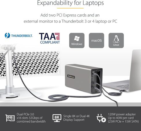 StarTech.com Thunderbolt 3 PCIe Expansion Chassis, External Enclosure W/Dual PCI Express Slots, PCIe Box for Laptops/Desktops/All-in-Ones, 8K/4K Output Via TB3/DP 1.4 (2TBT3-PCIE-ENCLOSURE) in Saudi Arabia