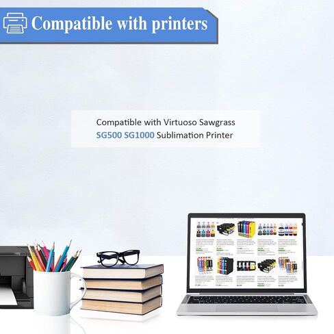 SG500 SG1000 حبر التسامي الجديد متوافق مع طابعة Sawgrass Virtuoso SG500 SG1000، مع أحدث شريحة ولا توجد مشكلة في الرقم التسلسلي AB (4 عبوات، أسود/سماوي/أرجواني/أصفر) in Kuwait