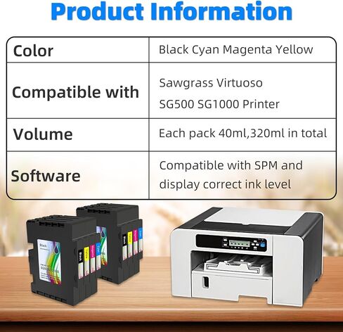 خرطوشة حبر محدثة متوافقة مع طابعة Sawgrass Virtuoso SG500 SG1000، خرطوشة حبر SG500 SG1000 مطورة 3.03 SG500 SG1000 خرطوشة حبر - 2 أسود، 2 سماوي، 2 أرجواني، 2 أصفر - 8 عبوات in Kuwait