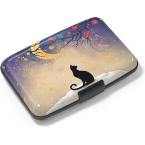 Card Holder Credit Cards Holder for Women RFID wallet women Business Card Holder Wallet Mini Aluminum Card Wallet RFID Blocking Slim Metal Hard Card for Women, Cat Illustration