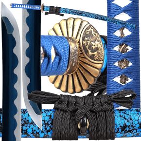 Sword Real Katana Swords Real Weapons Samurai Sword Handwork Damascus Steel,Blue Blade,Full Tang,Razor Sharp,Decorate,Practical