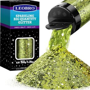 LEOBRO Pink Glitter, Glitter, 150g/5.29oz Mixed Chunky Glitter and Fine Glitter, Resin Glitter for Crafts, Iridescent Chunky Glitter for Nail Body Arts Crafts Decor, Iridescent Pink Glitter
