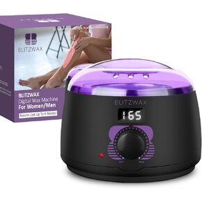 BLITZWAX Waxing Kit Hair Removal Wax Warmer Kit with Sensitive Skin Formula 14oz Lavender Hard Wax Beans for Facial Eyebrow Armpit Bikini Brazilian, Removes All Hair Types