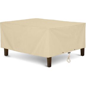 SunPatio Outdoor Ottoman Cover, Heavy Duty Waterproof Square Coffee Table Cover, Patio Furniture Side Table Cover, All Weather Protection, 32" L x 32" W x 18" H, Beige