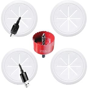 4 Pack TV Wire Hider for Wall, 2-3/8"(60mm Hole) Cord Hider in Wall Cable Management Kit, Includes 4 Pass Throughs and 1 Hole Saw Drill Attachment Easy to Install