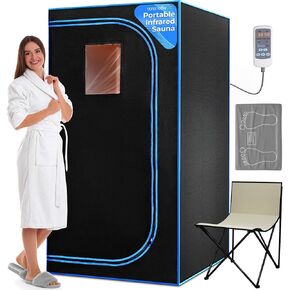 SereneLife Portable Full Size Infrared Home Spa| One Person Sauna | with Heating Foot Pad and Portable Chair