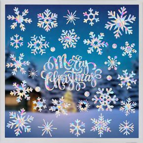 81 قطعة من ملصقات النوافذ على شكل ندفة الثلج لضربات الطيور في عيد الميلاد ملصقات نافذة مضادة للتصادمات غير لاصقة منشورية لعيد الميلاد المجيد ملصقات نافذة من الفينيل بألوان قوس قزح in Kuwait