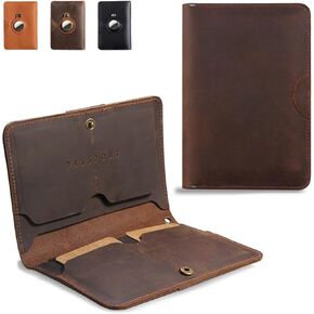 Genuine Leather Passport Wallet for Man,Bi-fold Passport Holder for Travel with 1 Slot for Airtag,Travel Must Haves Airport Essentials,Passport Cover Case Travel Gifts,Can Accommodate 2 Passports