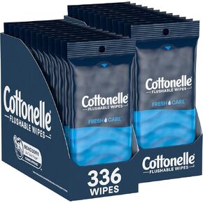 Cottonelle Fresh Care On-The-Go Flushable Wet Wipes, Adult Wet Wipes, 24 On-The-Go Packs, 2 Trays of 12, 14 Wipes per Pack (336 Total Flushable Wipes), Packaging May Vary