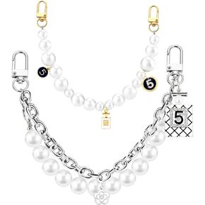 2Pcs Bag Extender Chain Metal Pearl Double Purse Strap Extenders for Handbags Crossbody Bag Gold Purse Extender Chain Purse Strap Replacement Black White Purse Accessories Bag Charms Mobile Phone Case