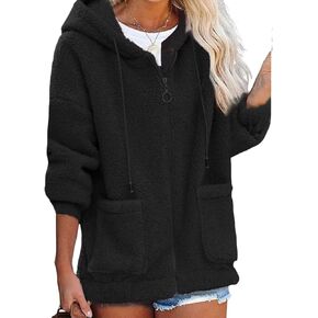 ZAFUL Women's Hooded Zip Up Faux Shearling Fluffy Teddy Jacket Coat